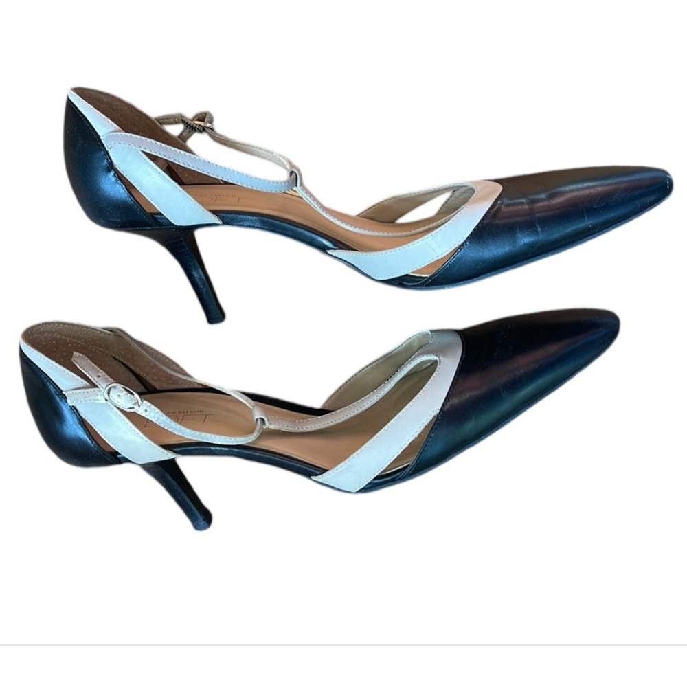 LOFT Black and White Pointed Toe Slingback Heels